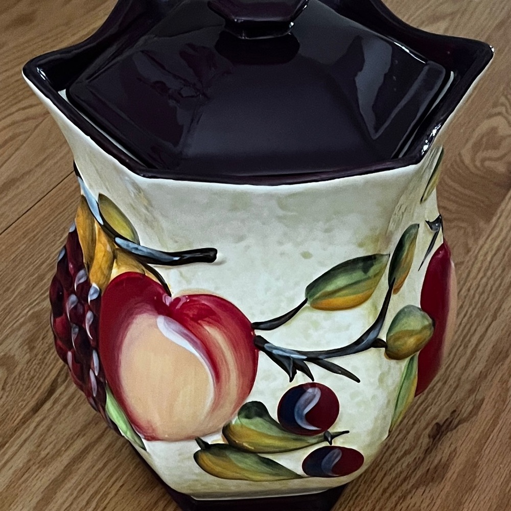 Colorful Ceramic Cookie Jar Canister with Fruit Design